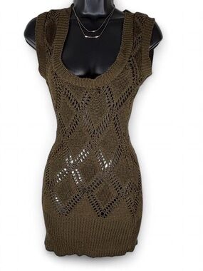 DayTrip by Buckle Open Knit Scoop Neck Tank Dress in Olive Brown